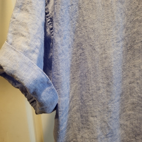 J. Crew 100% Linen Collared Button Down Shirt Mini Pockets Dress Size Large - Picture 4 of 7